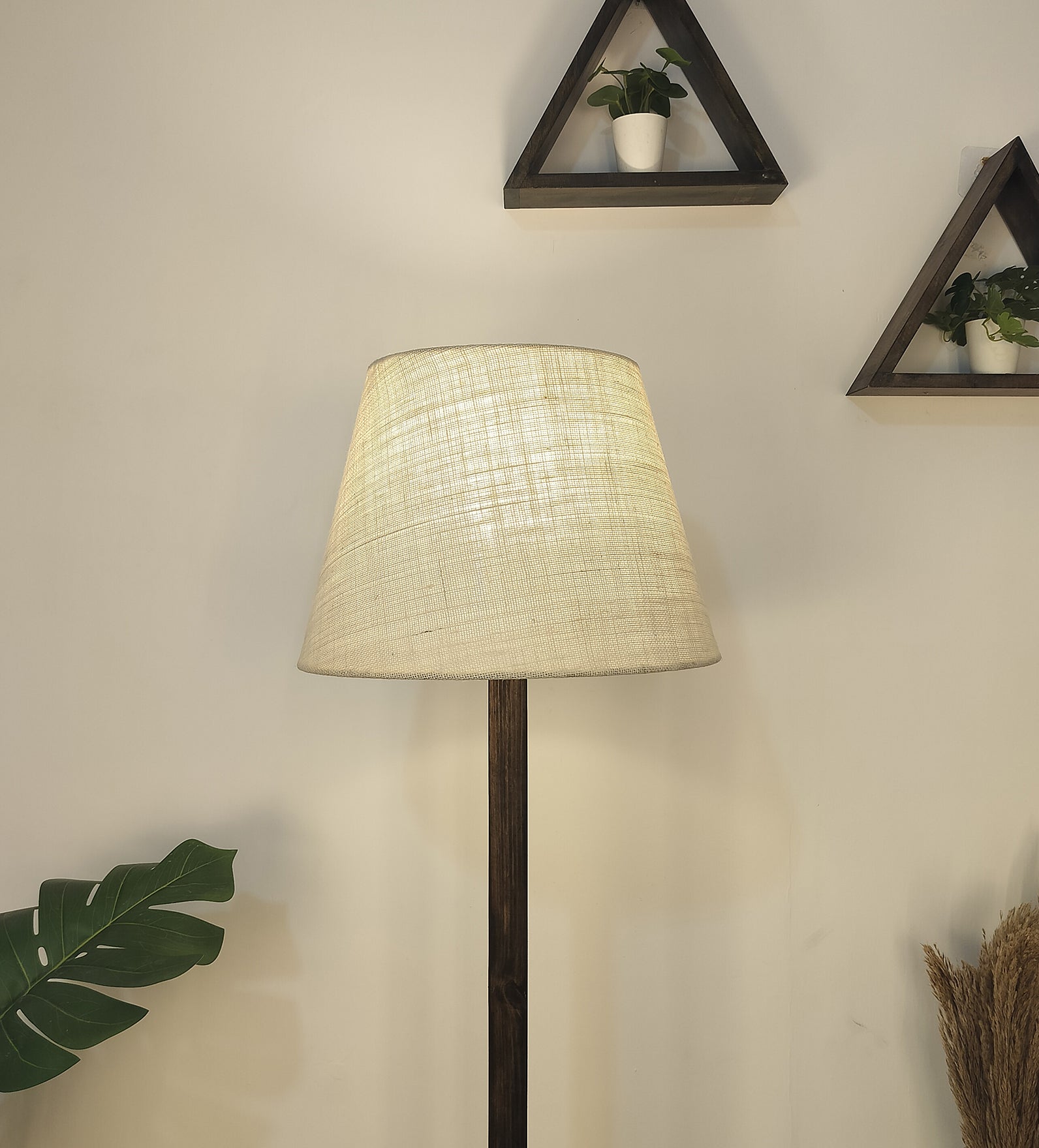 Celine Wooden Floor Lamp with Brown Base and Premium Beige Fabric Lampshade (BULB NOT INCLUDED)