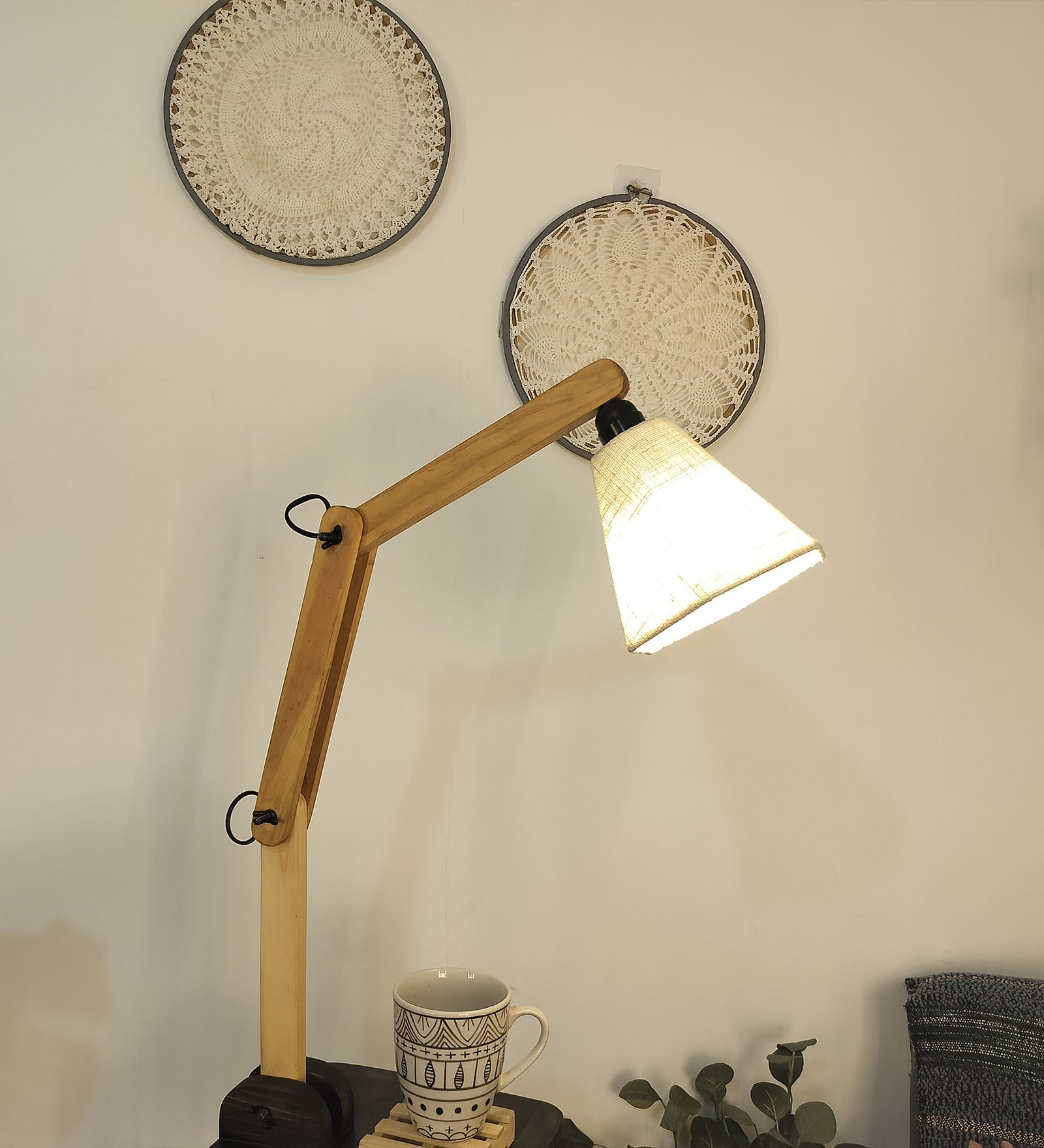 Centaur Wooden Floor Lamp with Beige Fabric Lampshade (BULB NOT INCLUDED)