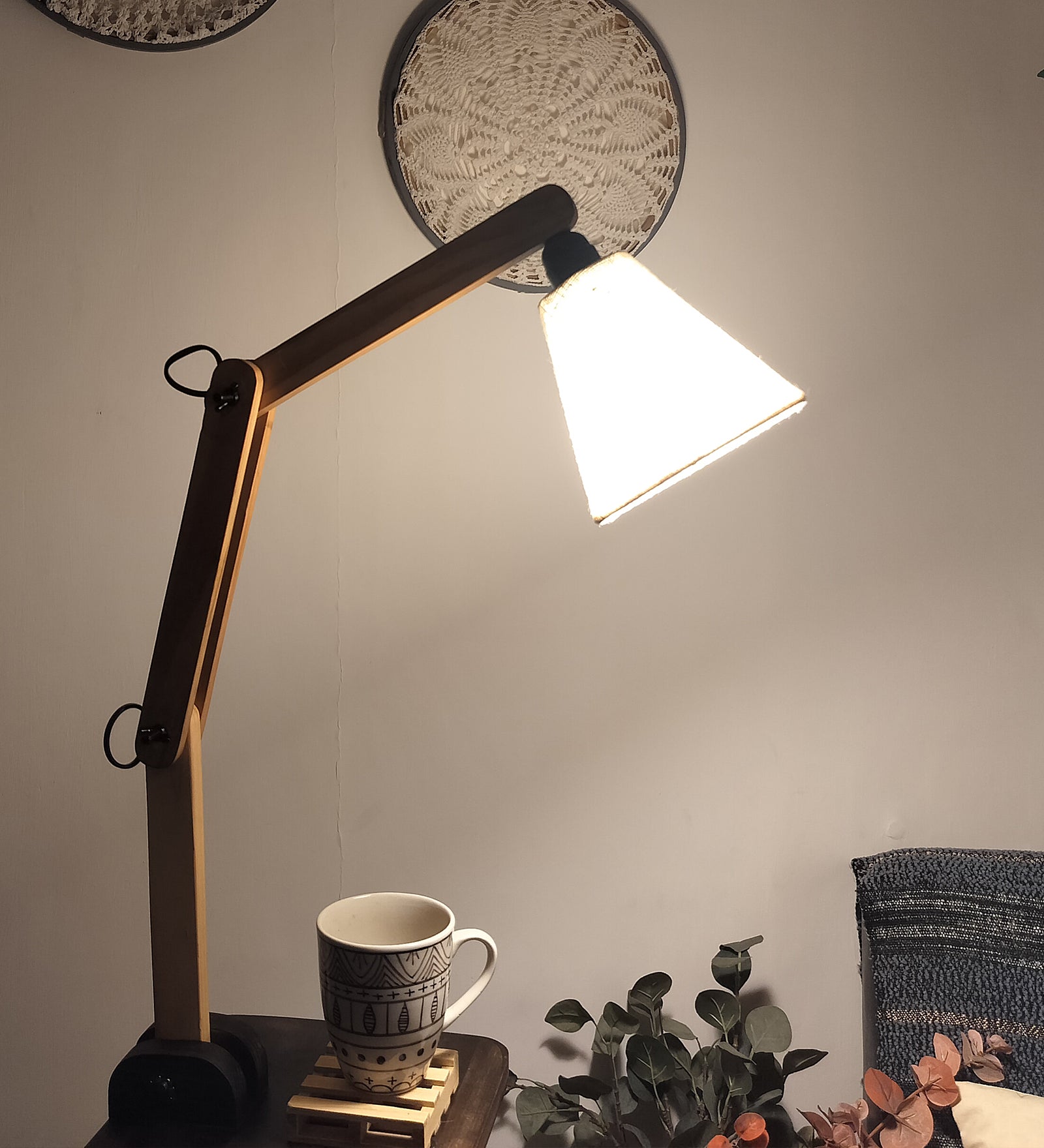 Centaur Wooden Floor Lamp with Beige Fabric Lampshade (BULB NOT INCLUDED)