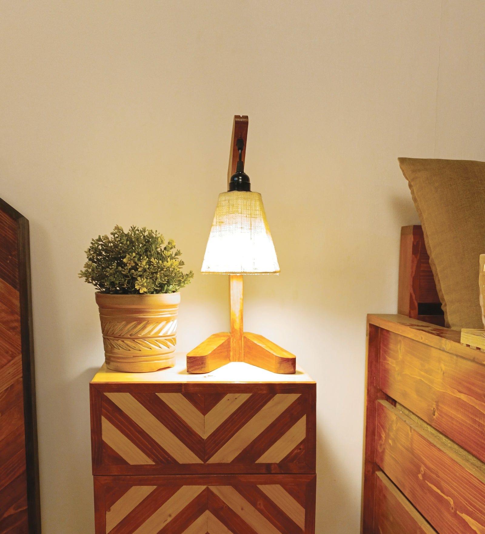 Charles Brown Wooden Table Lamp with White Jute Lampshade (BULB NOT INCLUDED) - Ouch Cart 