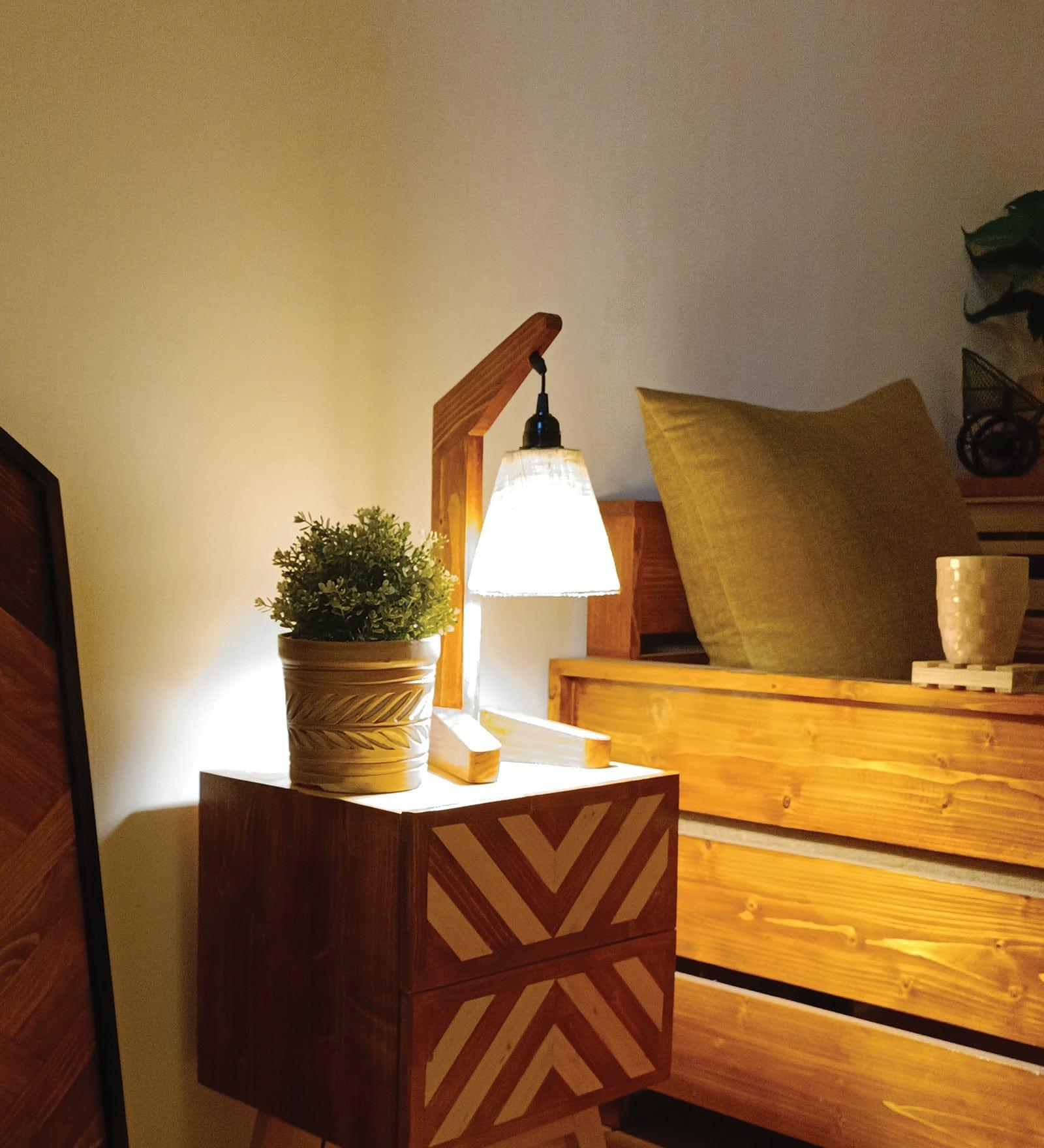 Charles Brown Wooden Table Lamp with White Jute Lampshade (BULB NOT INCLUDED) - Ouch Cart 