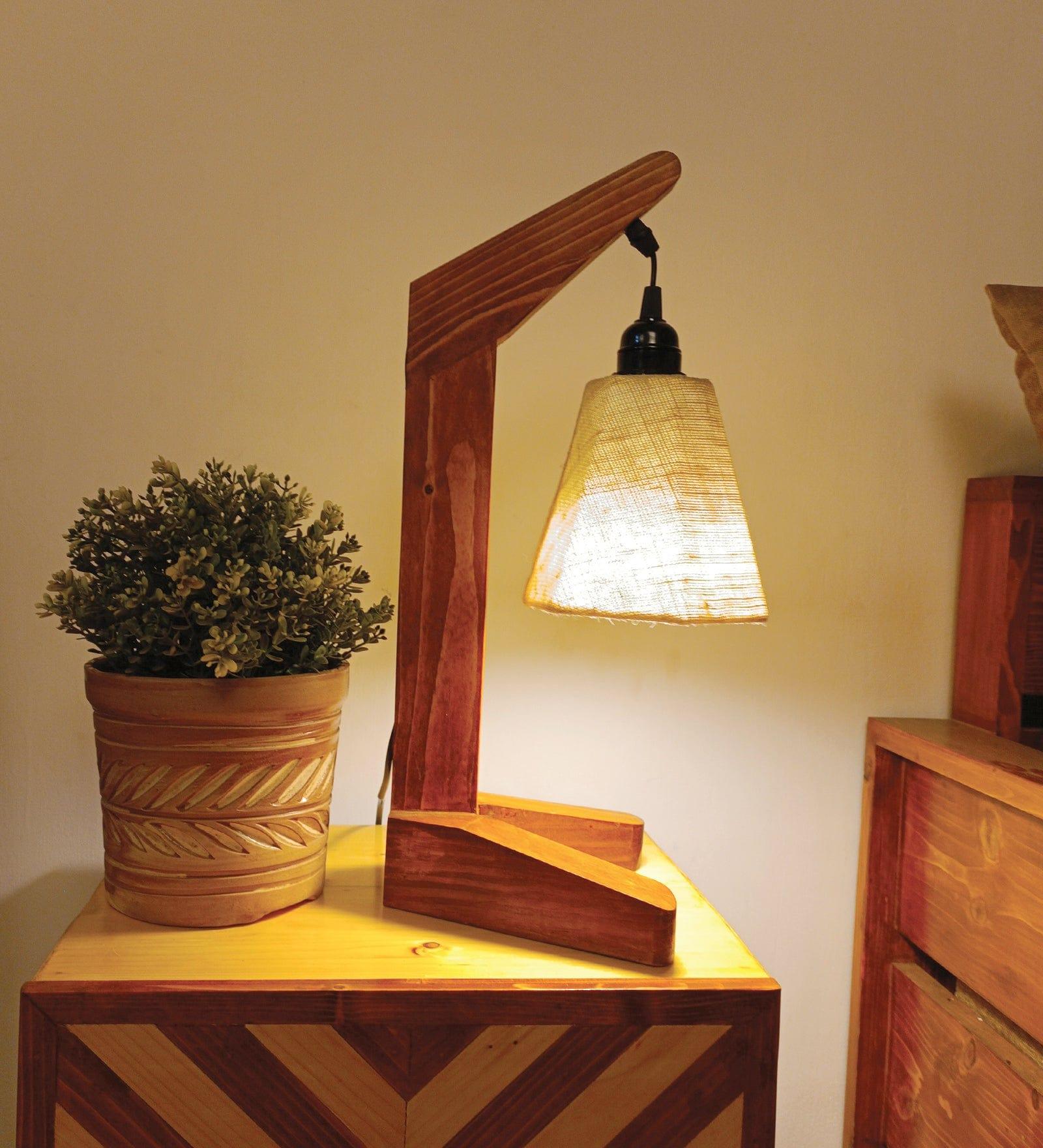 Charles Brown Wooden Table Lamp with White Jute Lampshade (BULB NOT INCLUDED) - Ouch Cart 