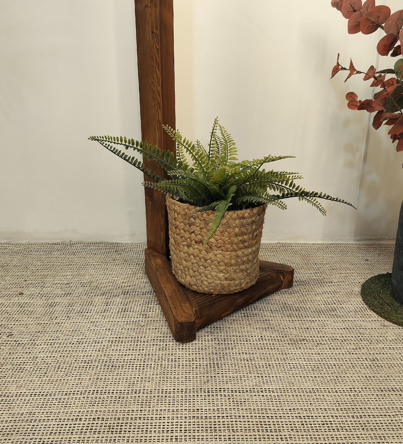 Charles Wooden Floor Lamp with Brown Base and Jute Fabric Lampshade (BULB NOT INCLUDED)