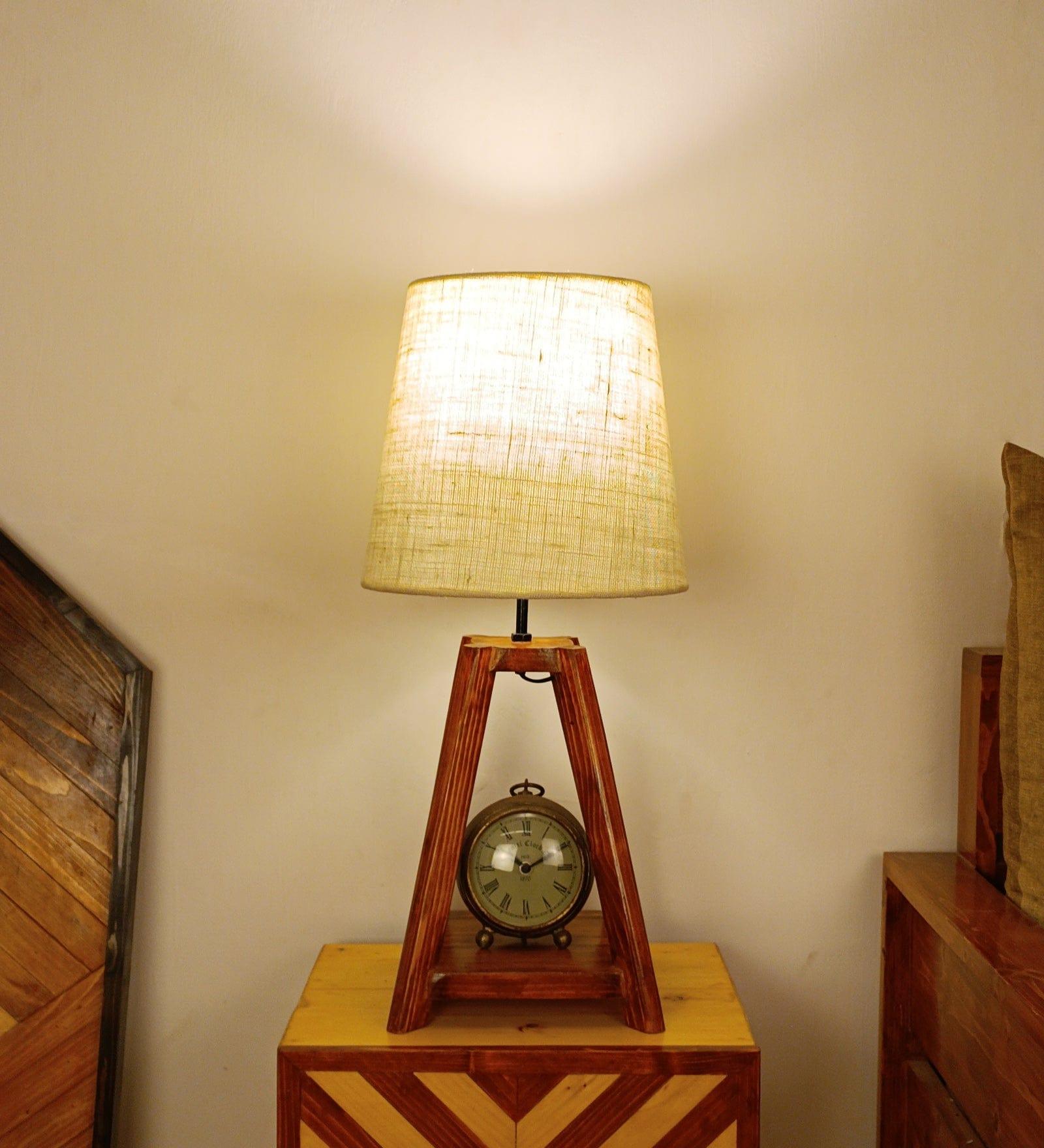 Charlotte Brown Wooden Table Lamp with White Jute Lampshade (BULB NOT INCLUDED) - Ouch Cart 