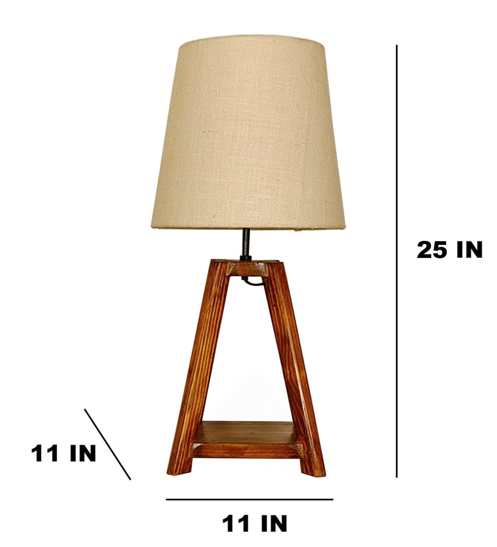 Charlotte Brown Wooden Table Lamp with White Jute Lampshade (BULB NOT INCLUDED) - Ouch Cart 