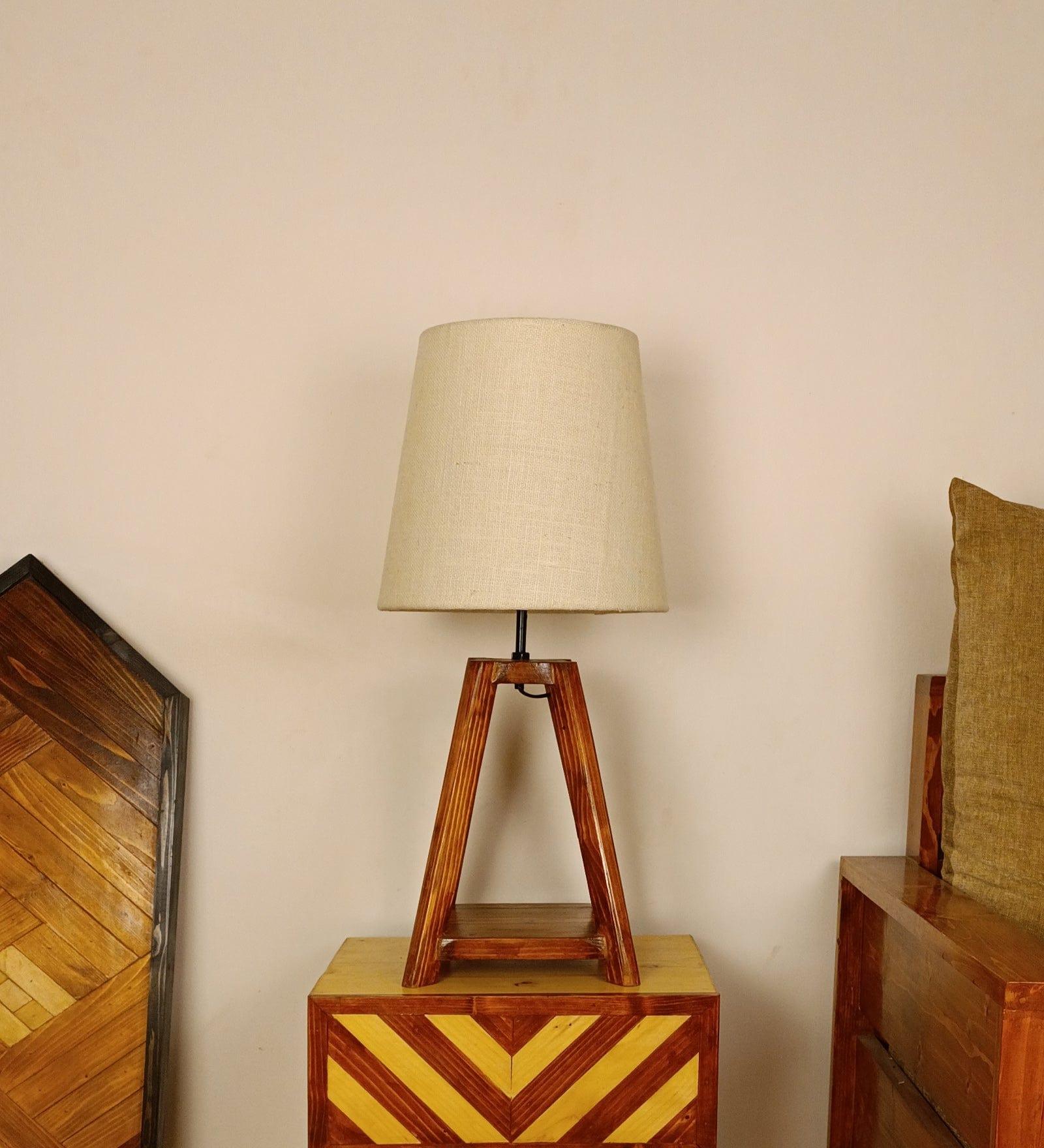 Charlotte Brown Wooden Table Lamp with White Jute Lampshade (BULB NOT INCLUDED) - Ouch Cart 