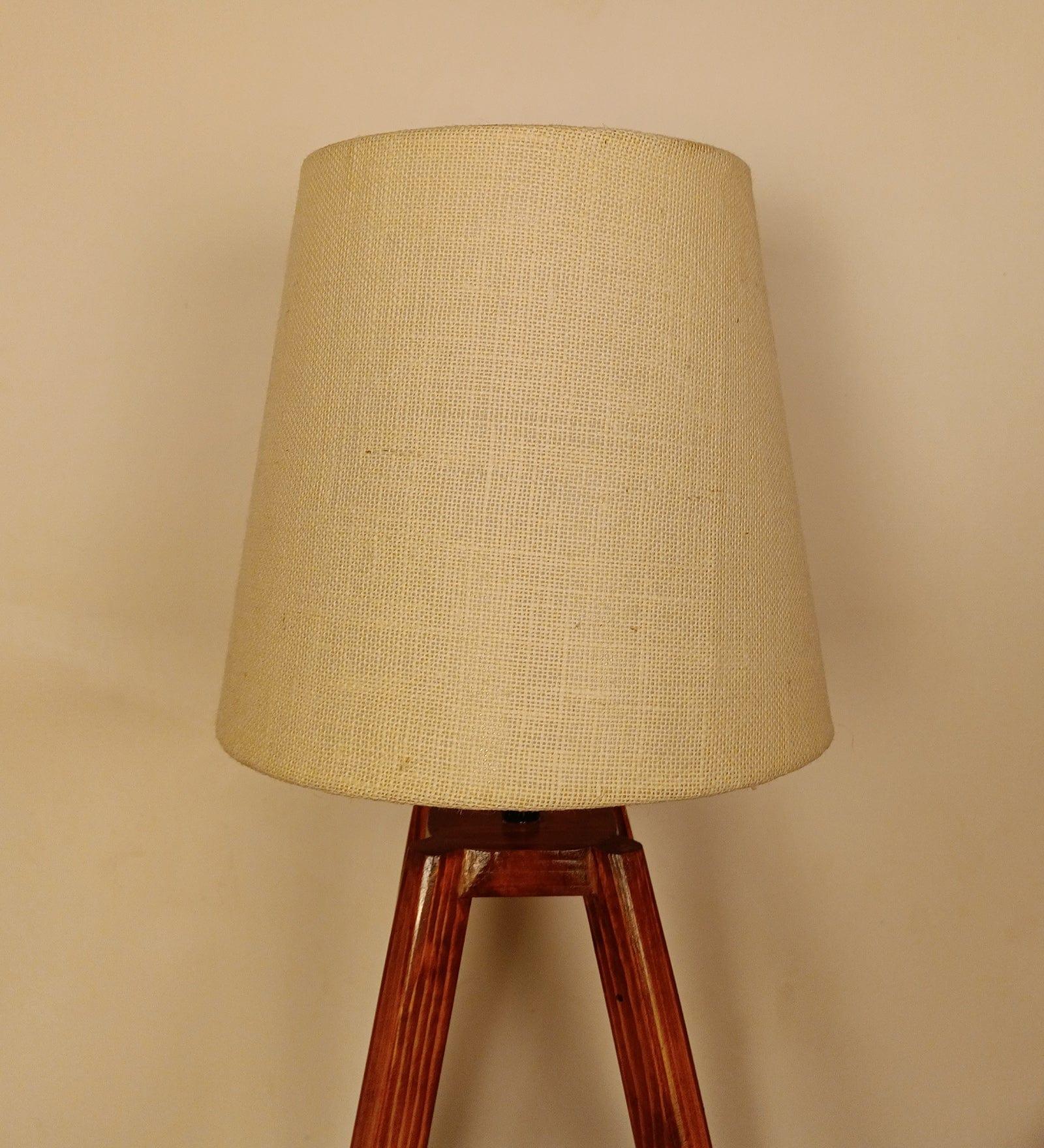 Charlotte Brown Wooden Table Lamp with White Jute Lampshade (BULB NOT INCLUDED) - Ouch Cart 