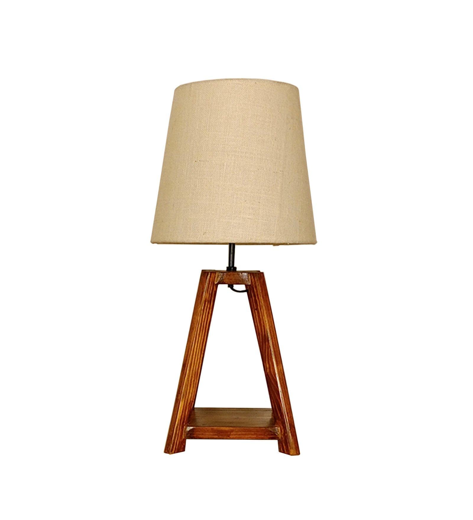 Charlotte Brown Wooden Table Lamp with White Jute Lampshade (BULB NOT INCLUDED) - Ouch Cart 