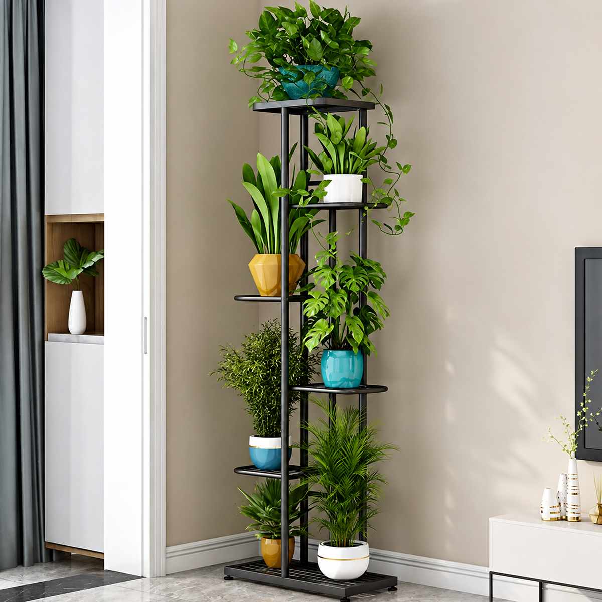 Plant Stand Metal 6 Tier 7 Potted Multiple Flower Pot Holder Shelf Indoor Outdoor Planter Display Shelving Unit For Patio Garden Corner Ouch Cart