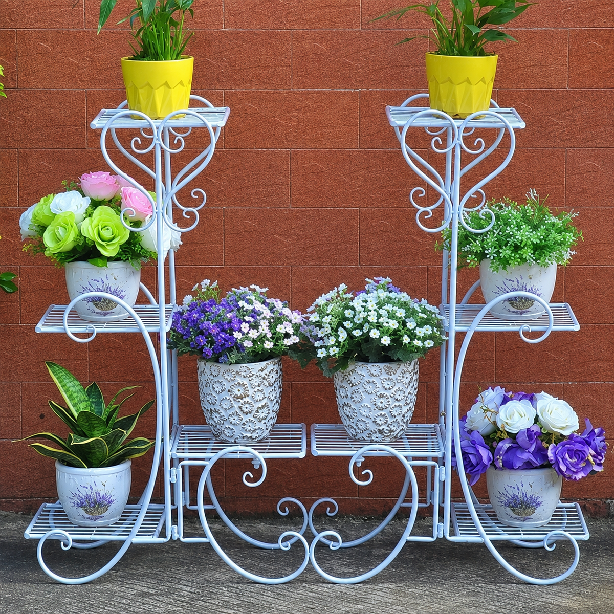 Metal Plant Stand Flower Holder Racks 8  Tier Shelves Patio Indoor Outdoor Garden Displaying Wrought Iron Flowers Planters Shelf Organizer