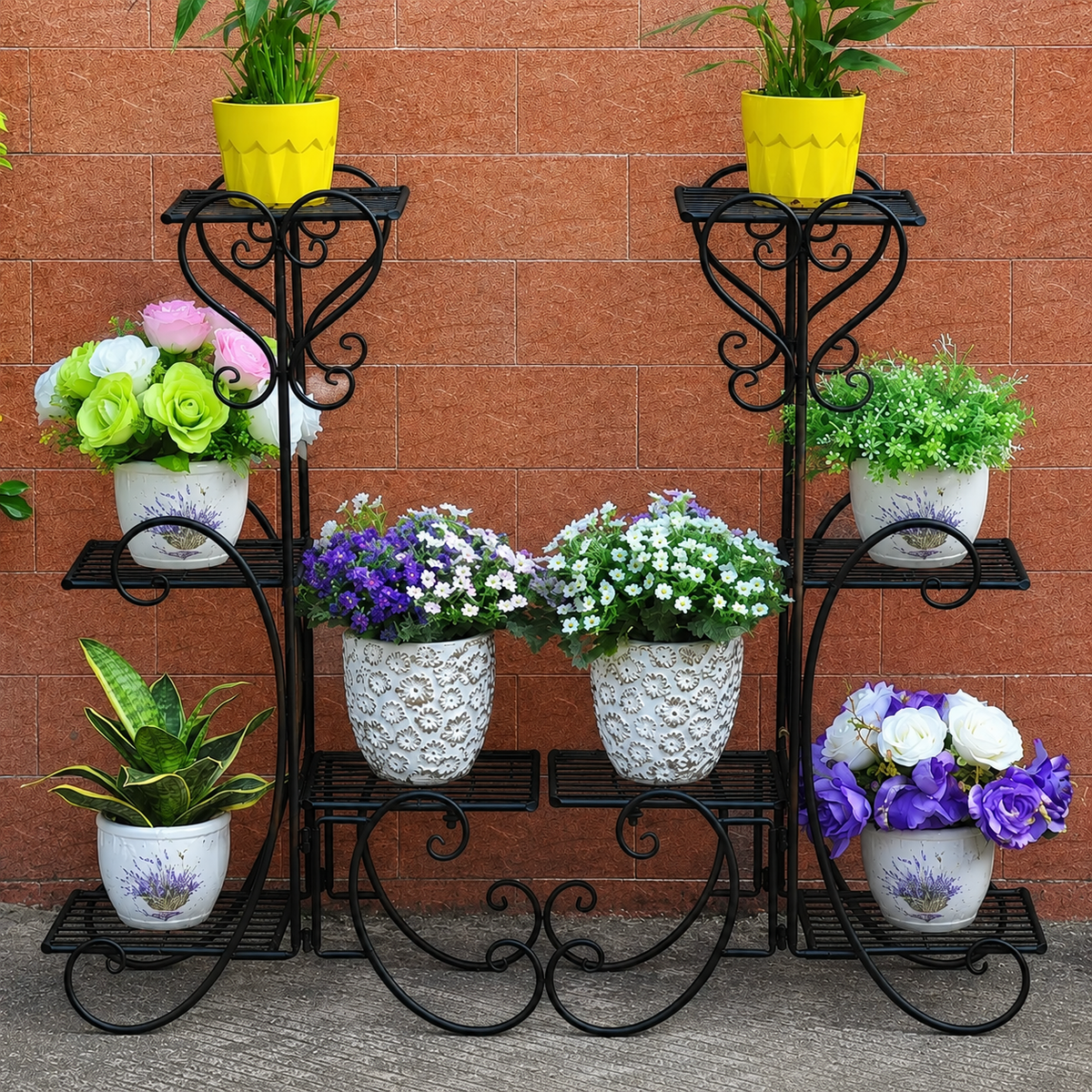 Metal Plant Stand Flower Holder Racks 8  Tier Shelves Patio Indoor Outdoor Garden Displaying Wrought Iron Flowers Planters Shelf Organizer