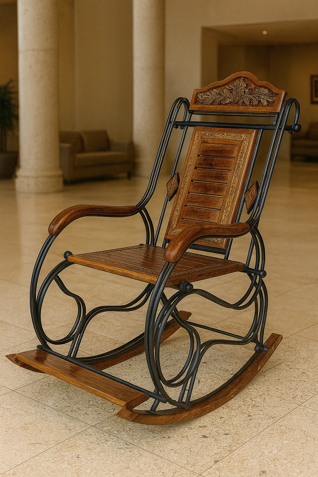 Wooden & Iron Rocking Chair Wooden Chair Swing Chair