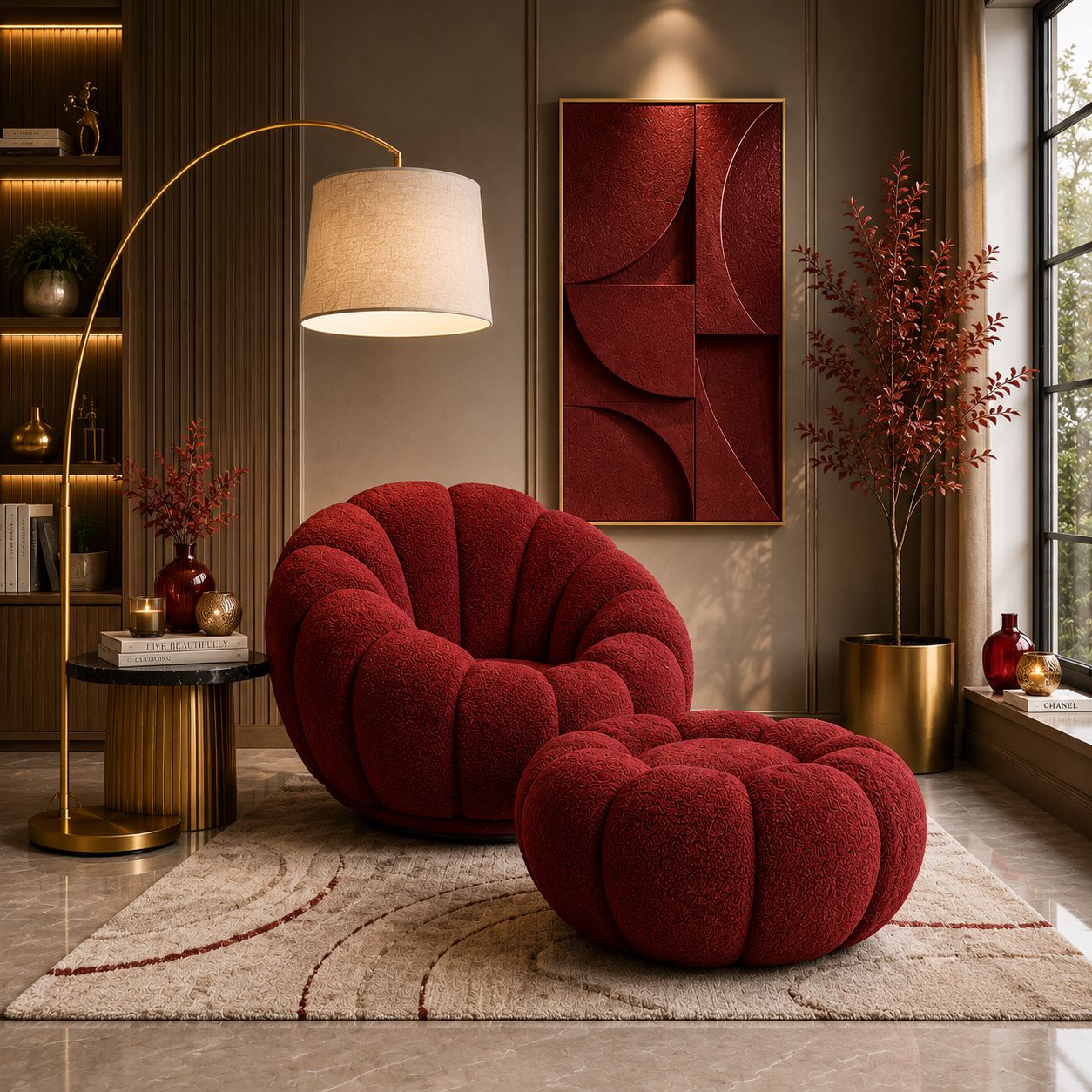 Modern 360° Rotating Lounge Chair with Footstool | Premium Upholstered Accent Chair