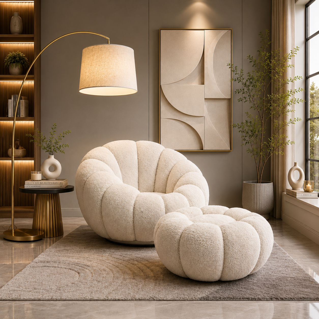 Modern 360° Rotating Lounge Chair with Footstool | Premium Upholstered Accent Chair