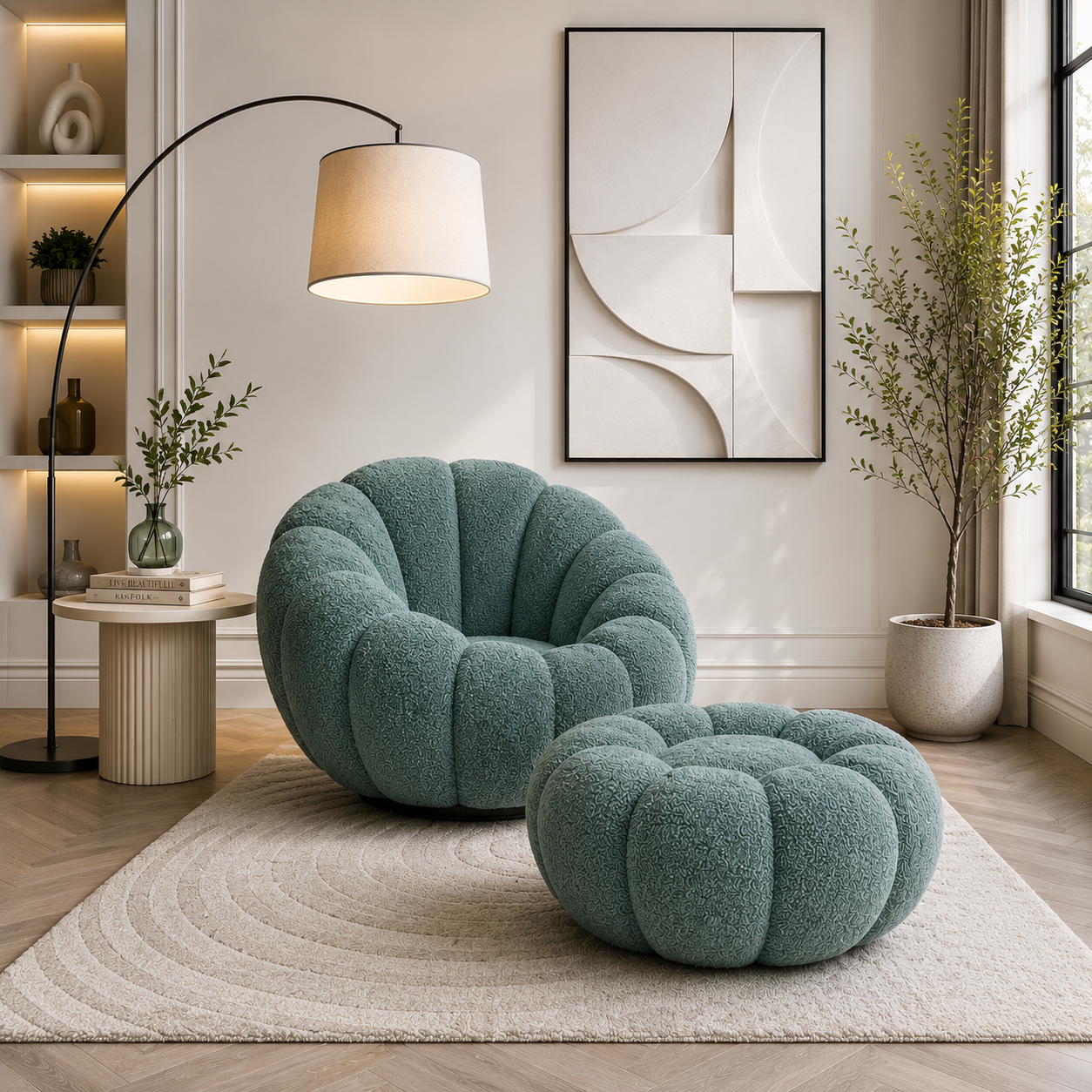Modern 360° Rotating Lounge Chair with Footstool | Premium Upholstered Accent Chair