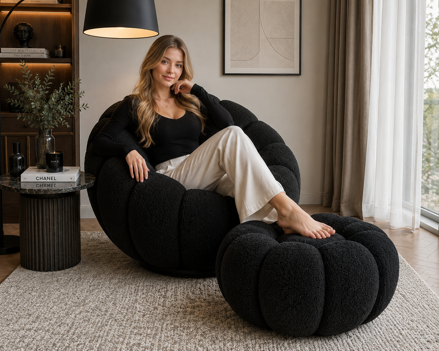 Modern 360° Rotating Lounge Chair with Footstool | Premium Upholstered Accent Chair