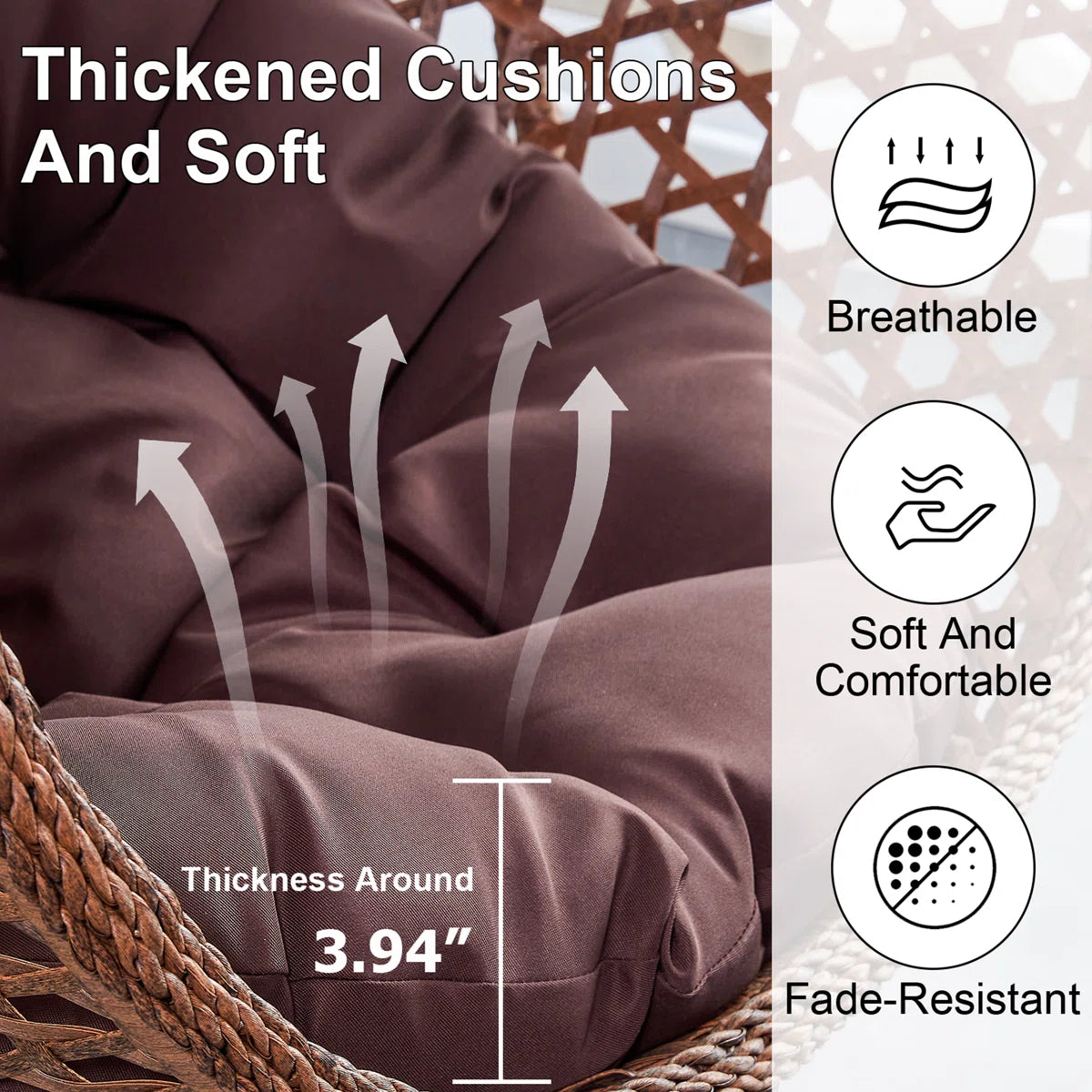 Ouch Cart Freestanding Wicker Egg Chair with Stand & Cushions – Indoor/Outdoor Hanging Swing Chair for Patio, Balcony, Garden, or Living Room