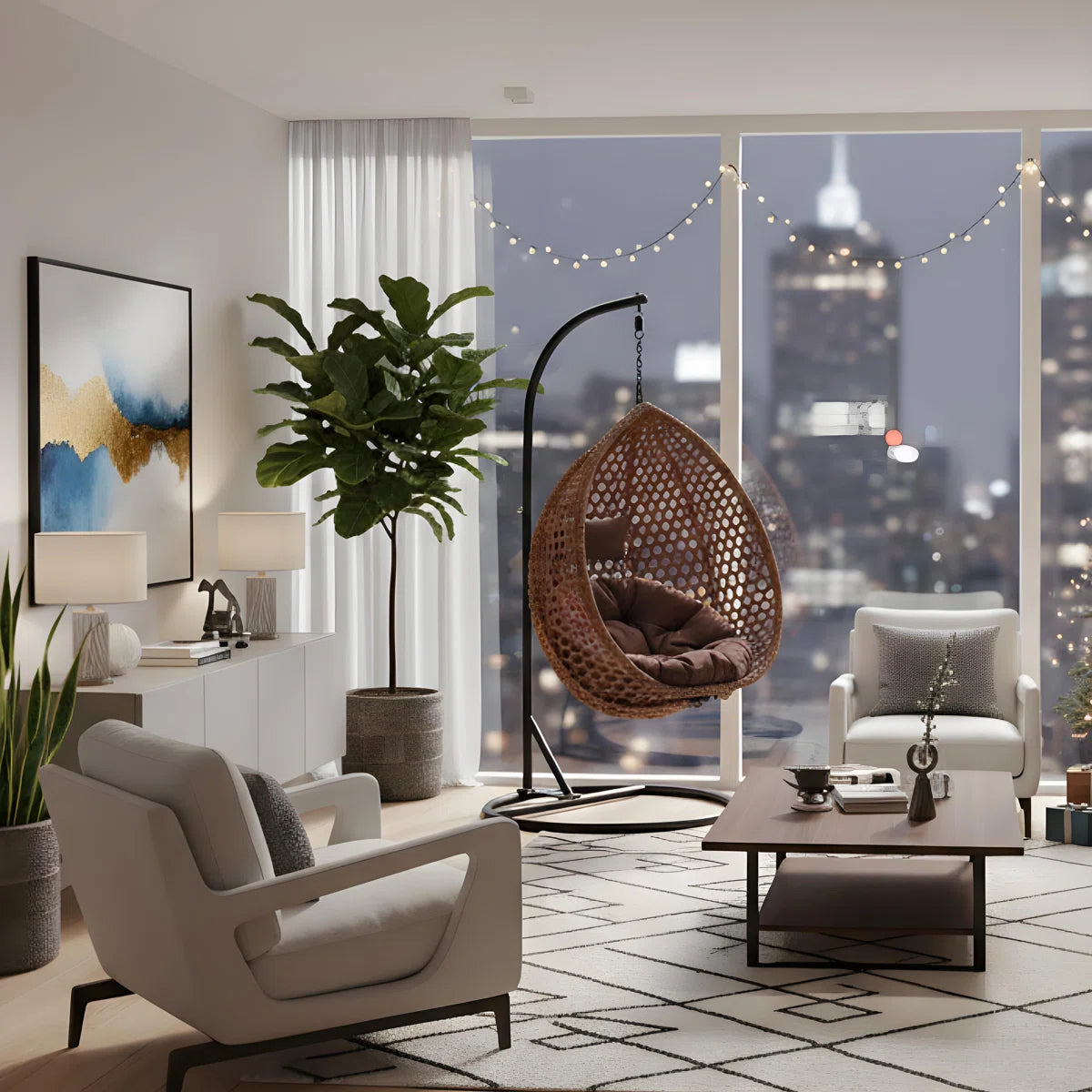 Ouch Cart Freestanding Wicker Egg Chair with Stand & Cushions – Indoor/Outdoor Hanging Swing Chair for Patio, Balcony, Garden, or Living Room