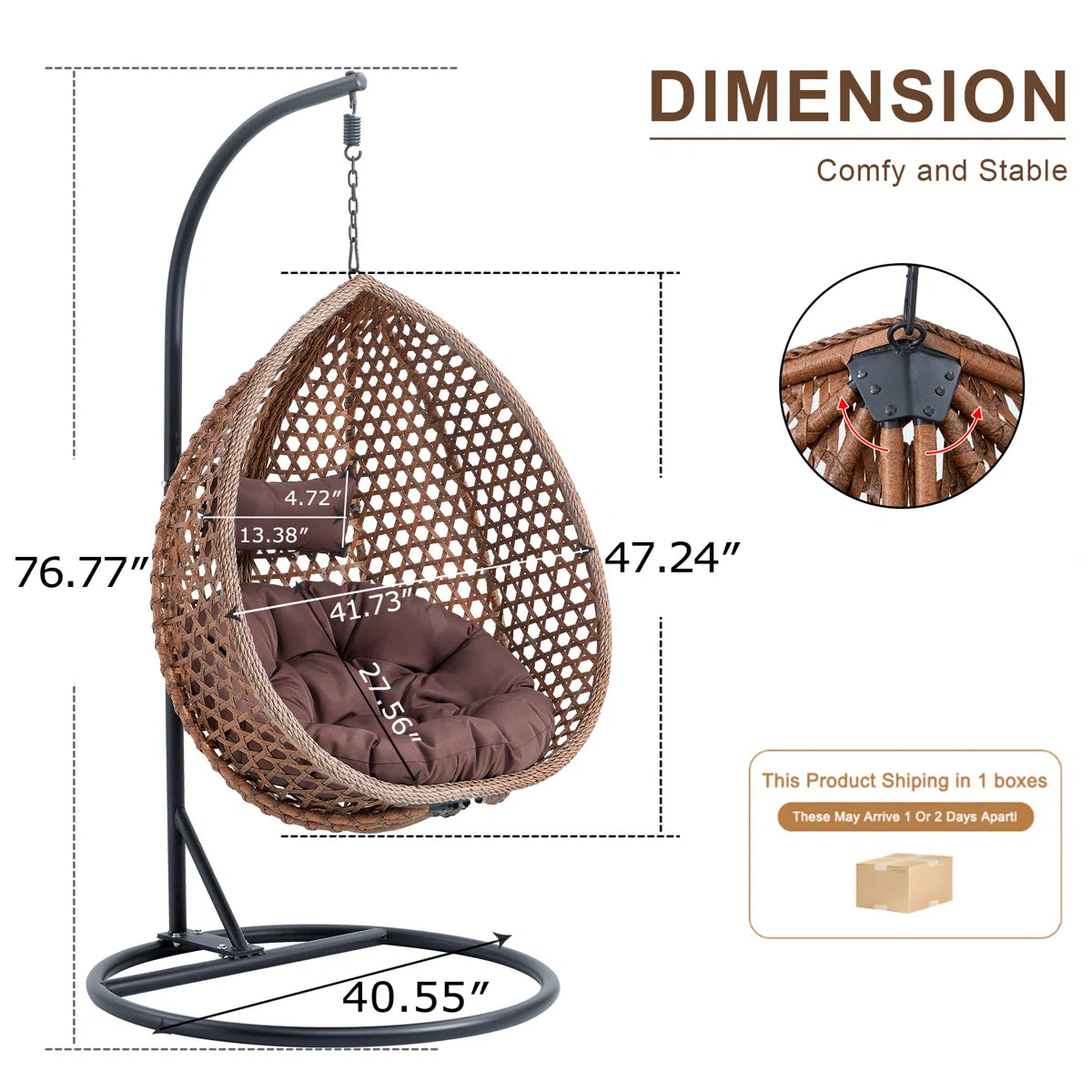 Ouch Cart Freestanding Wicker Egg Chair with Stand & Cushions – Indoor/Outdoor Hanging Swing Chair for Patio, Balcony, Garden, or Living Room