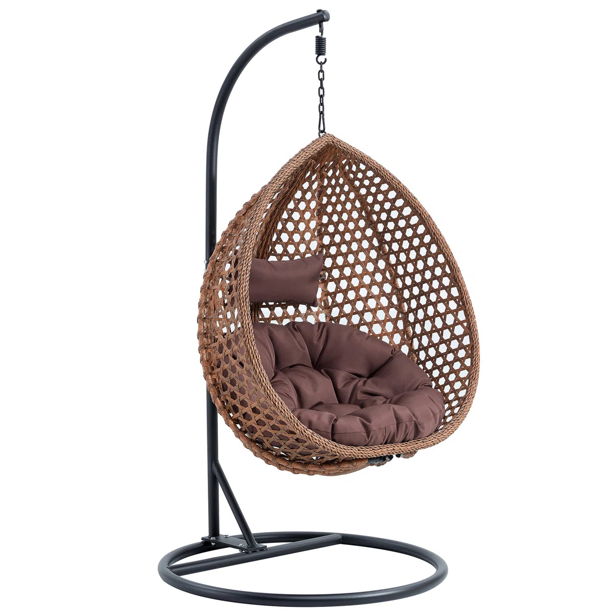 Ouch Cart Freestanding Wicker Egg Chair with Stand & Cushions – Indoor/Outdoor Hanging Swing Chair for Patio, Balcony, Garden, or Living Room