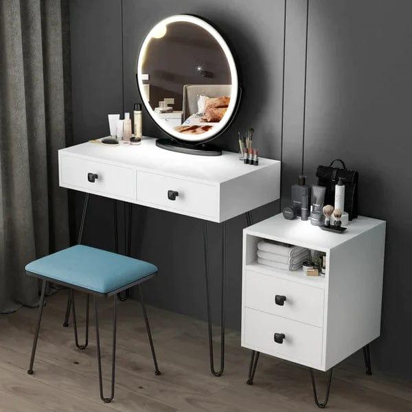 Noah Wide Vanity with Mirror Vanity wooden dressing table design with stool makeup modern corner mirrored dressing table - Ouch Cart 