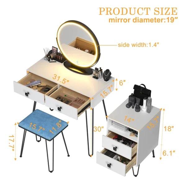 Noah Wide Vanity with Mirror Vanity wooden dressing table design with stool makeup modern corner mirrored dressing table - Ouch Cart 