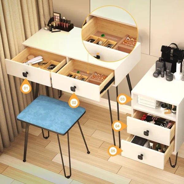 Noah Wide Vanity with Mirror Vanity wooden dressing table design with stool makeup modern corner mirrored dressing table - Ouch Cart 