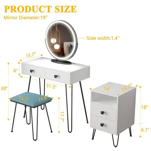 Noah Wide Vanity with Mirror Vanity wooden dressing table design with stool makeup modern corner mirrored dressing table - Ouch Cart 