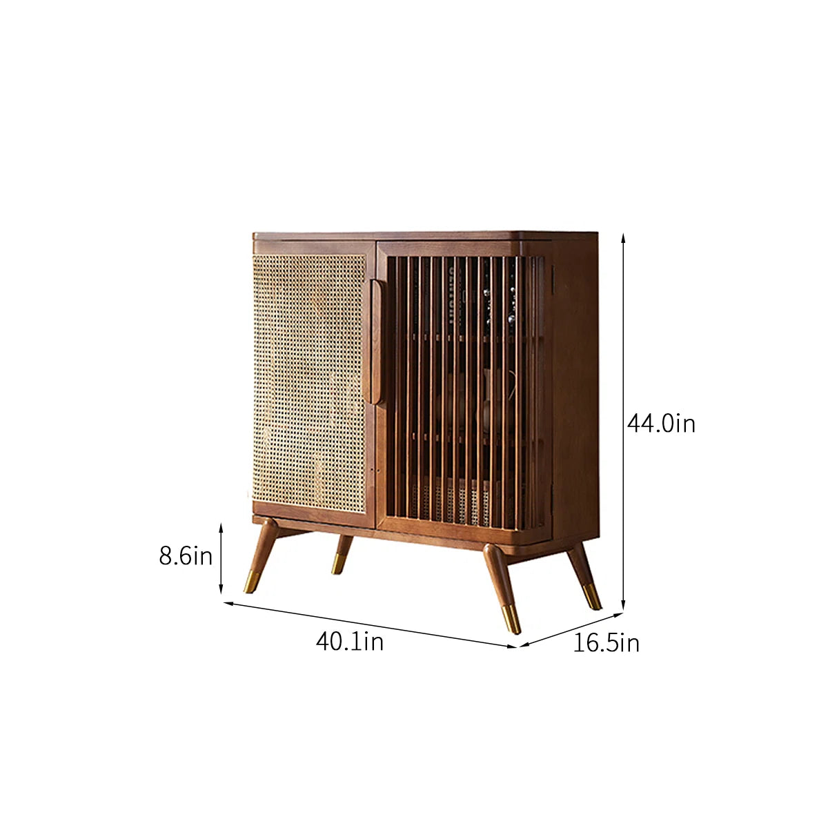 Modern Wabi-Sabi Rattan Cabinet – Solid Wood Storage Cabinet with Shelves and Rattan Doors