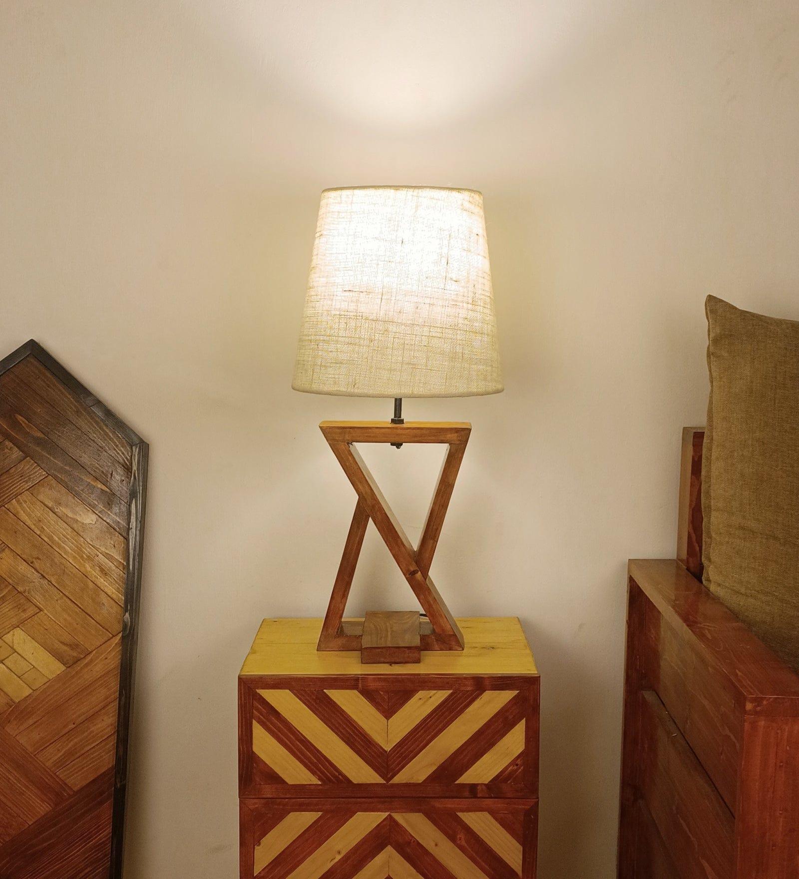 Chloe Brown Wooden Table Lamp with White Jute Lampshade (BULB NOT INCLUDED) - Ouch Cart 