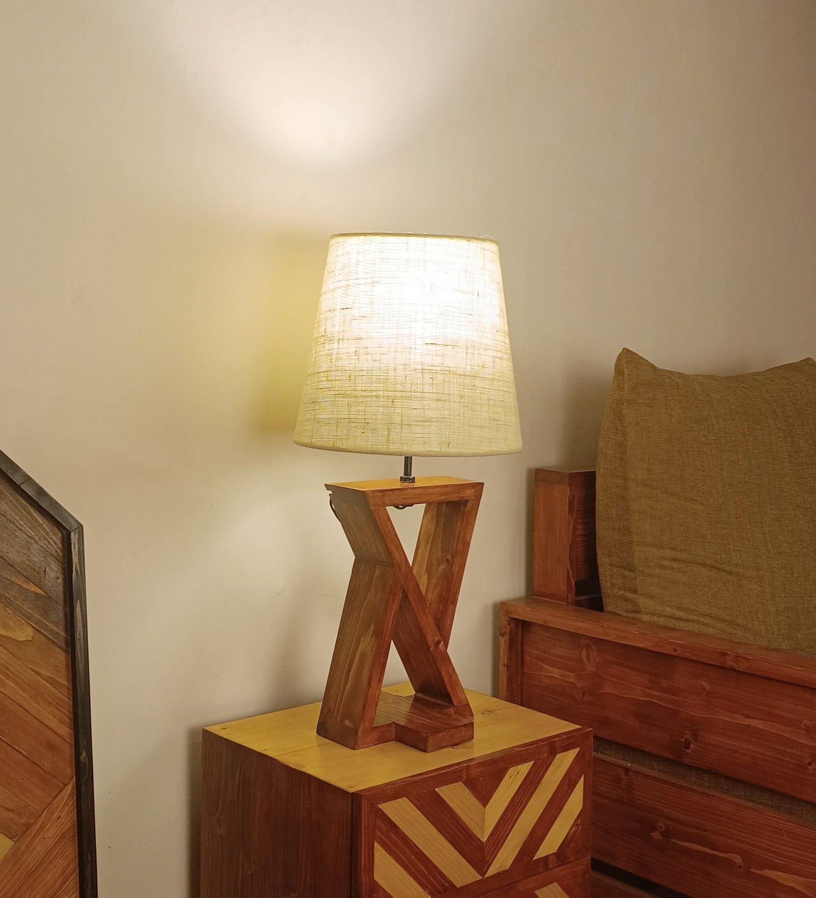 Chloe Brown Wooden Table Lamp with White Jute Lampshade (BULB NOT INCLUDED) - Ouch Cart 