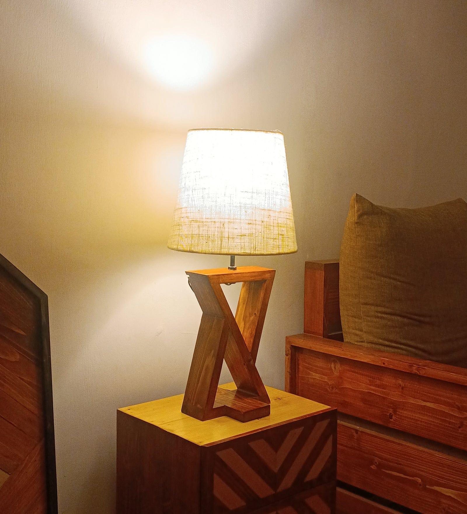 Chloe Brown Wooden Table Lamp with White Jute Lampshade (BULB NOT INCLUDED) - Ouch Cart 