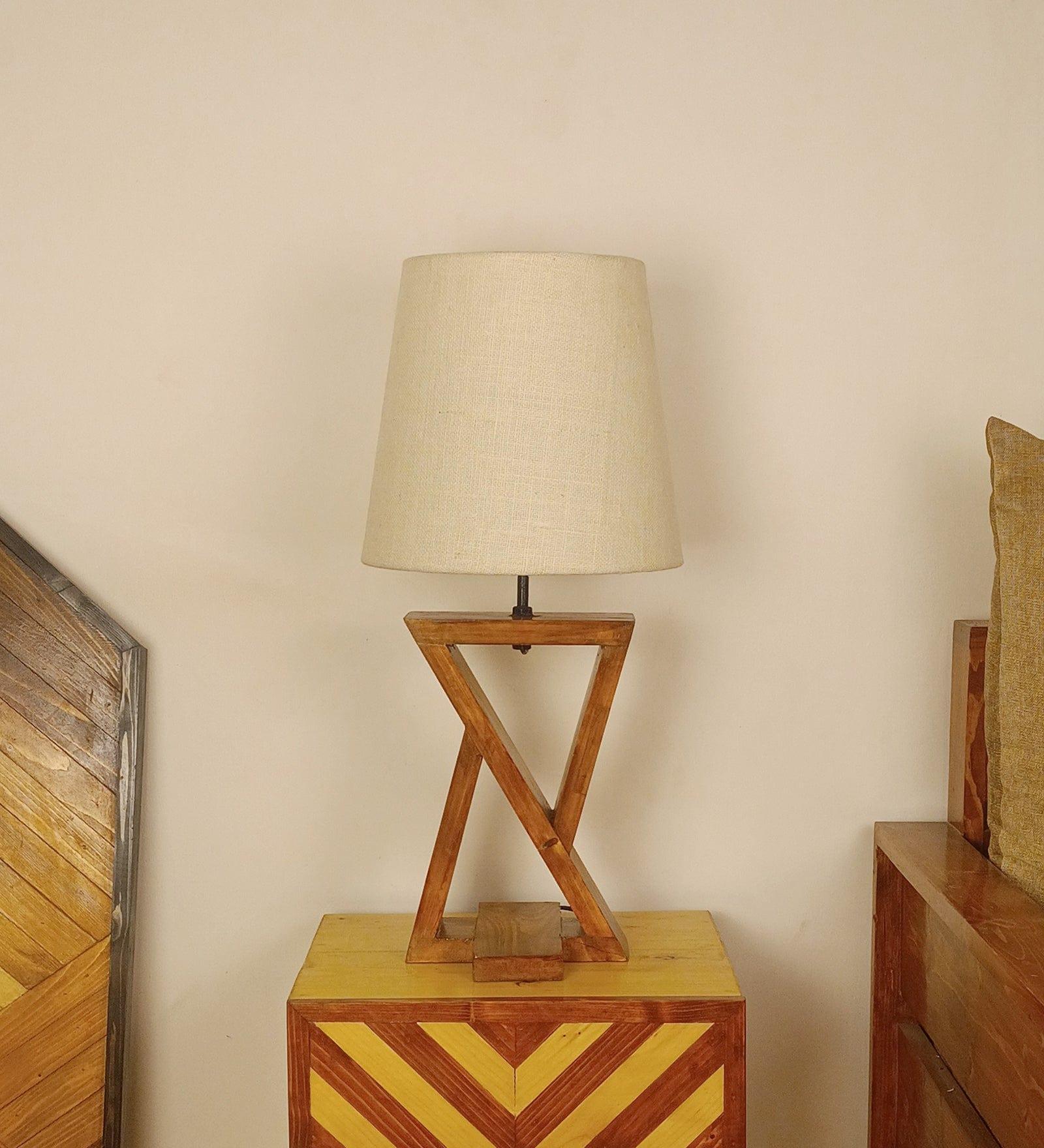 Chloe Brown Wooden Table Lamp with White Jute Lampshade (BULB NOT INCLUDED) - Ouch Cart 