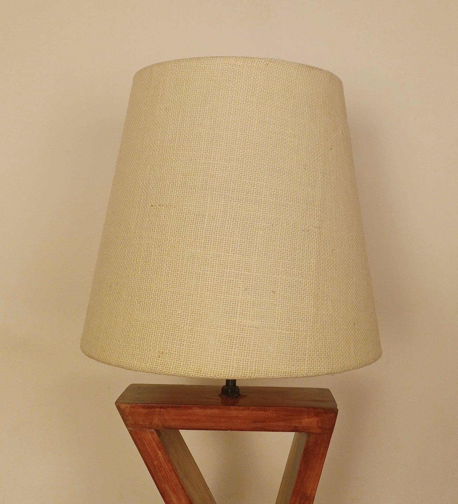 Chloe Brown Wooden Table Lamp with White Jute Lampshade (BULB NOT INCLUDED) - Ouch Cart 