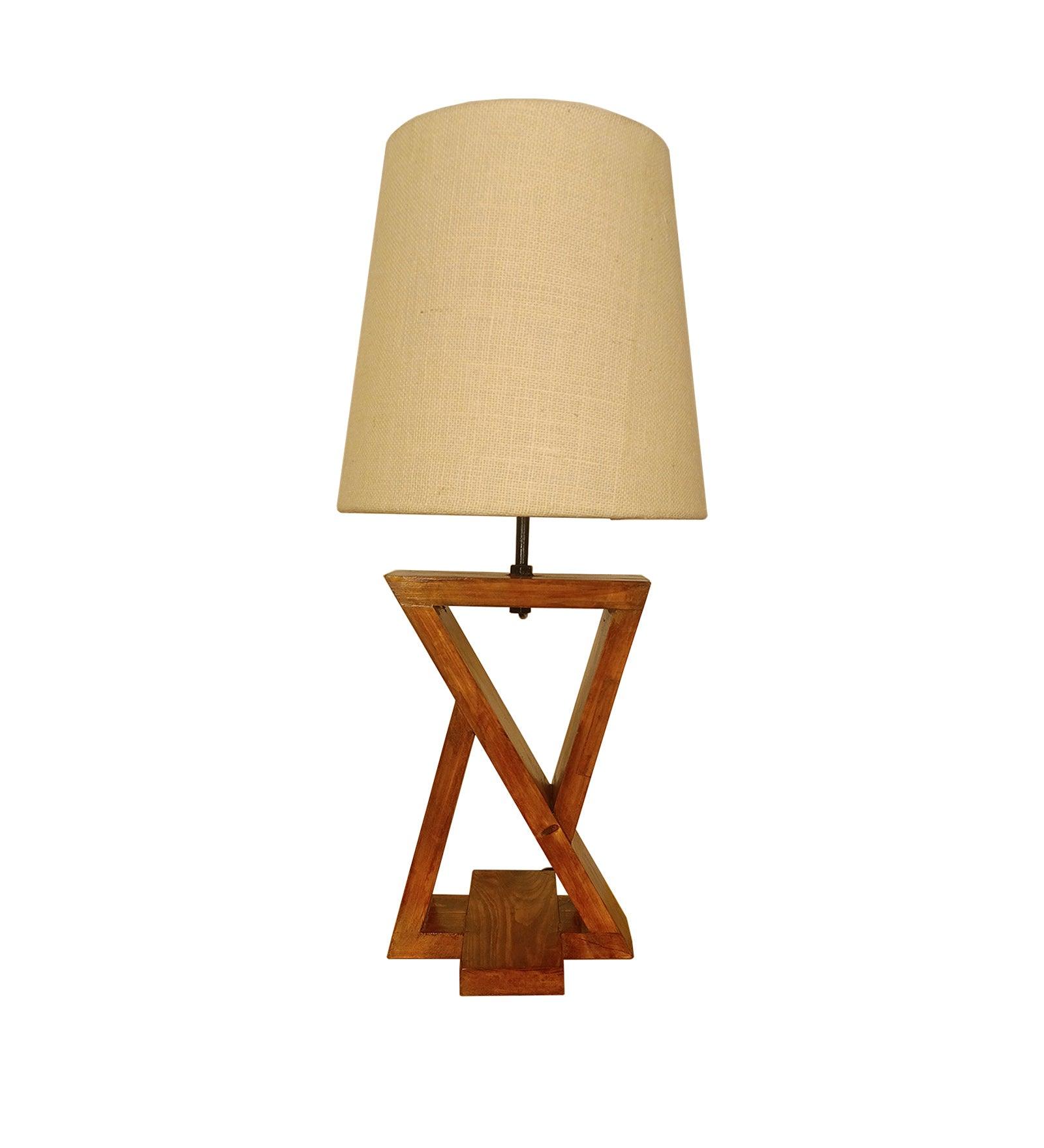 Chloe Brown Wooden Table Lamp with White Jute Lampshade (BULB NOT INCLUDED) - Ouch Cart 