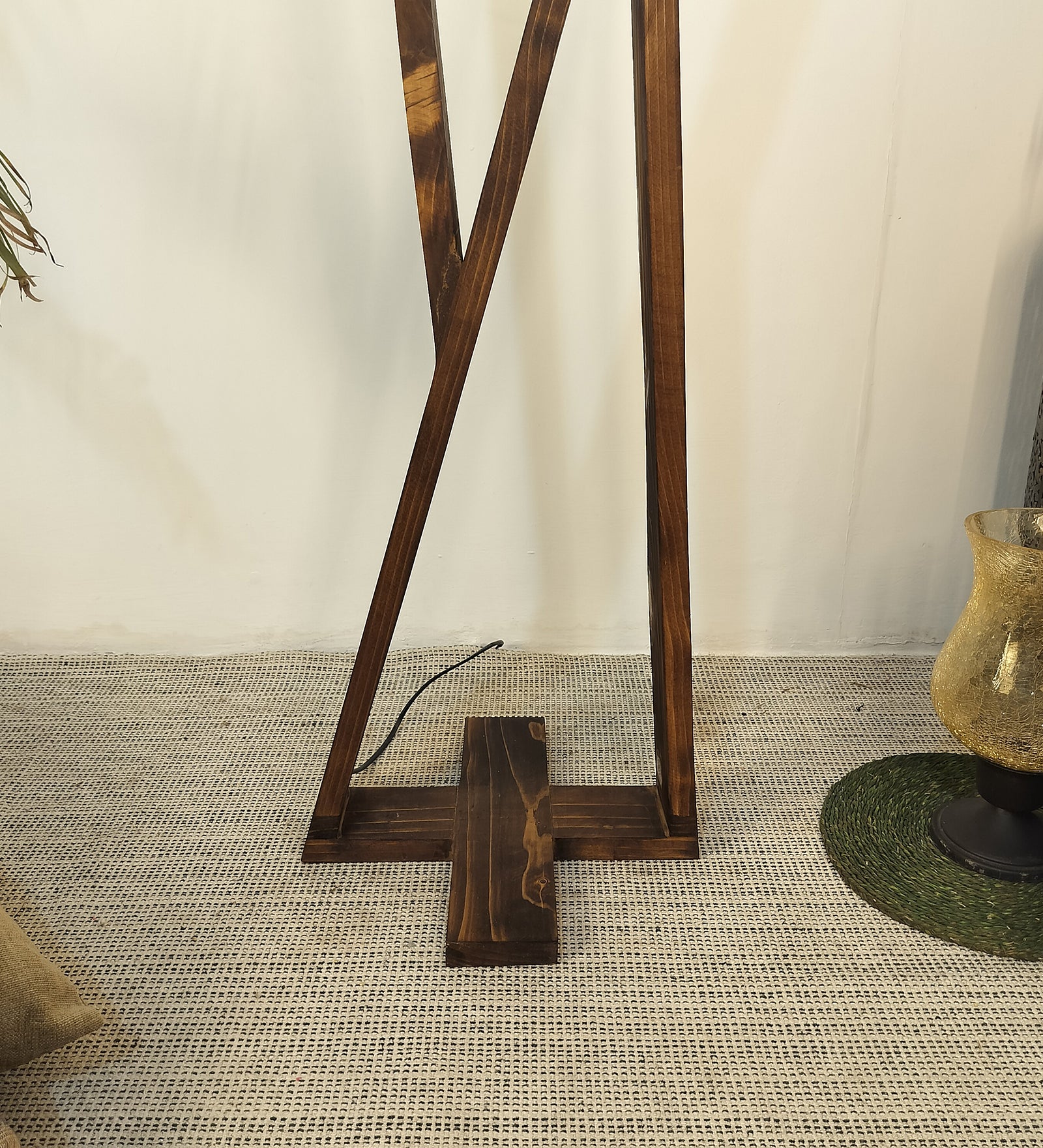 Chloe Wooden Floor Lamp with Brown Base and Jute Fabric Lampshade (BULB NOT INCLUDED)