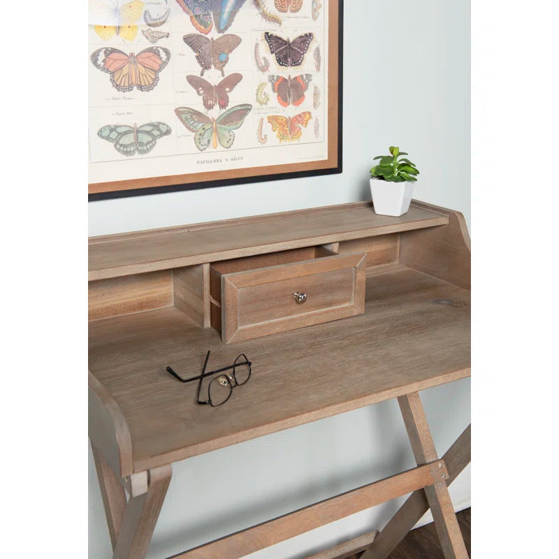 Solid Wood 28" Folding Desk with Storage and Drawer