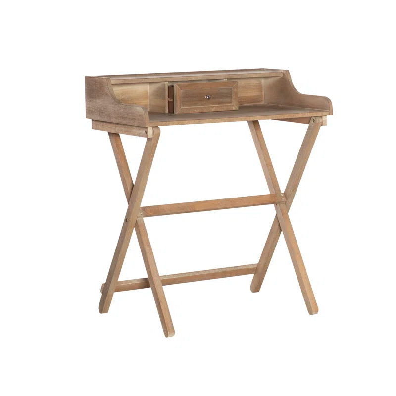 Solid Wood 28" Folding Desk with Storage and Drawer