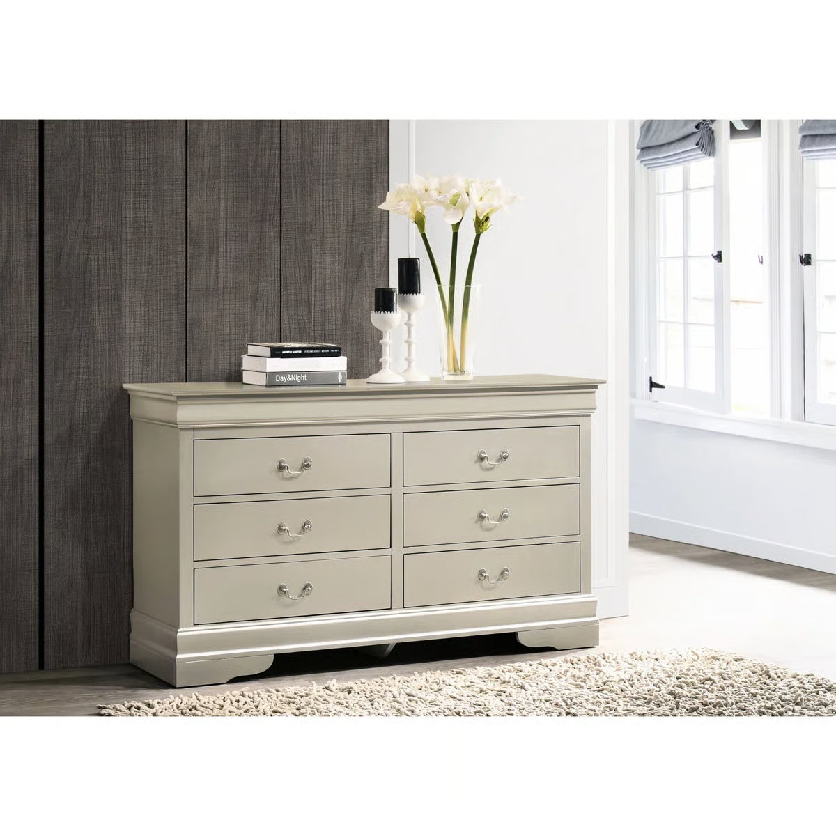 Silver Champagne Classic Dresser – Traditional Chest, Metal Gear Drawers & Elegant Design at OUCH CART  -OUCH CART |Dressing table