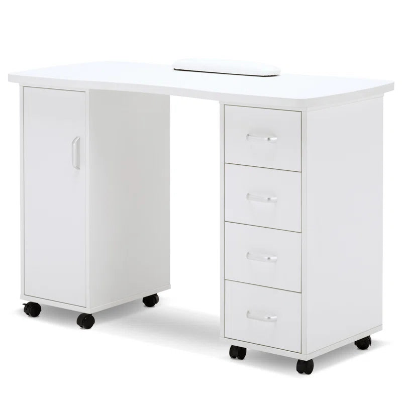 Nail Desk with Drawer Cabinet and Wheels, 47.2'' Vanity Makeup Desk