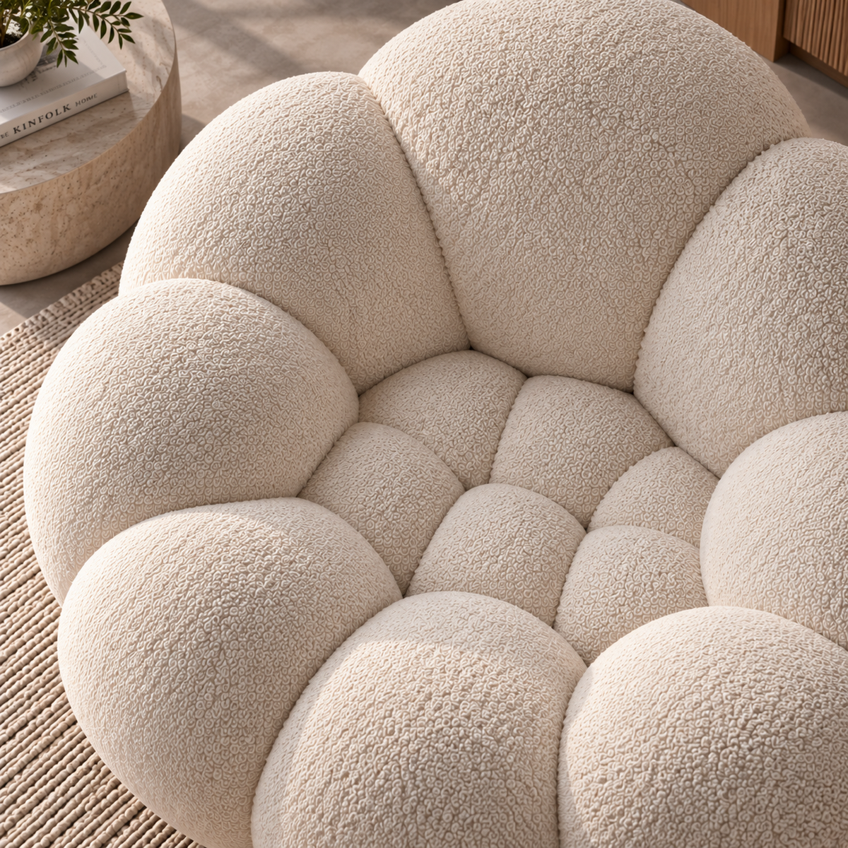 Cloud Lounge Chair for Living Room, Modern Round Boucle Accent Chair with Plush Cushioned Design, Cream Upholstered Sofa Chair for Bedroom, Reading Nook & Relaxation