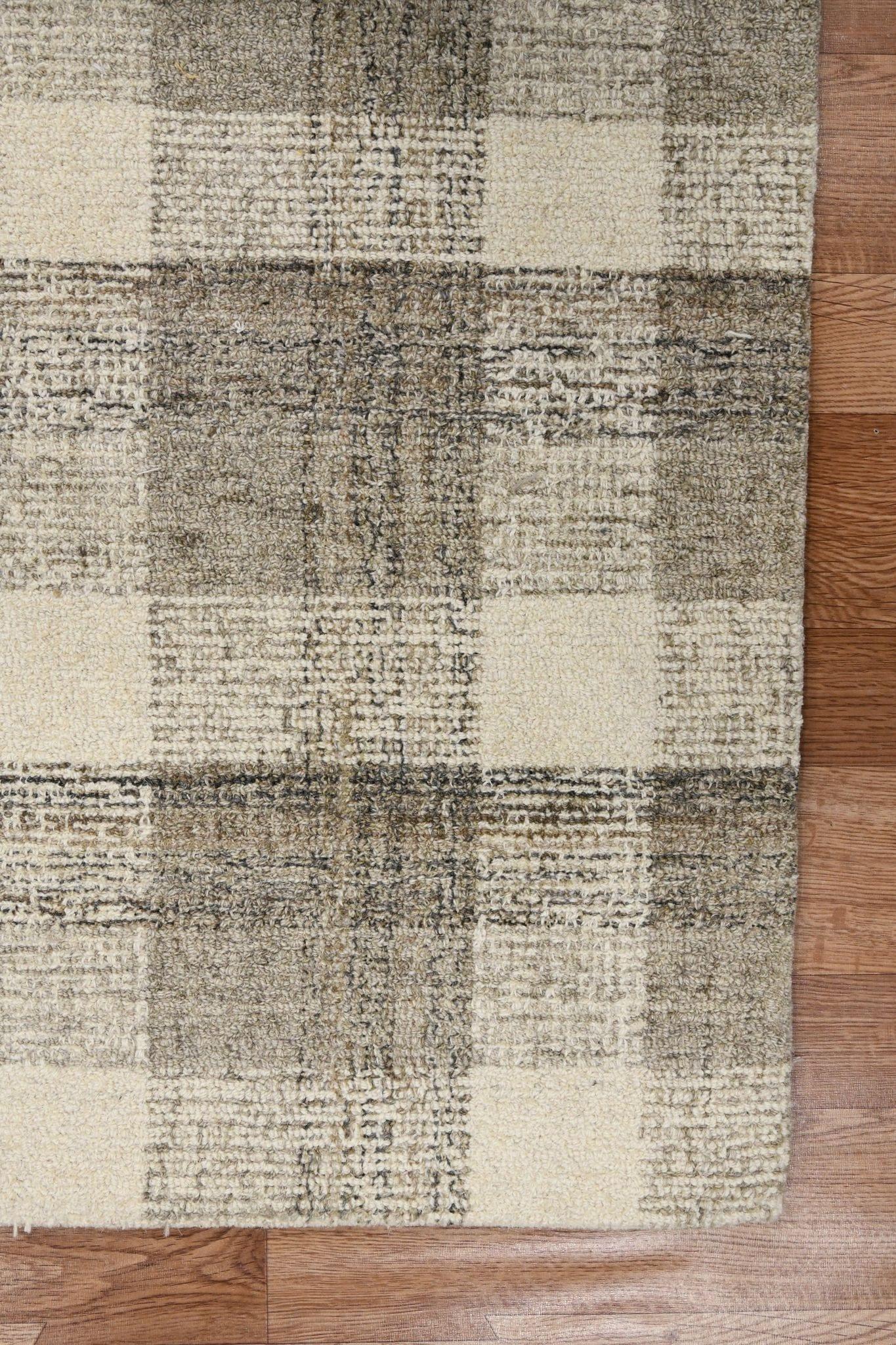 Sand Wool Tartan 8 X 10 Feet Hand-Tufted Carpet Checked Rug