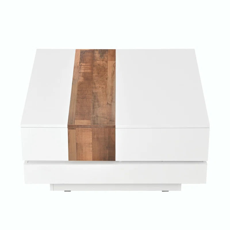 Square Coffee Table  Sliding Top & Hidden Storage – Walnut High Gloss Finish