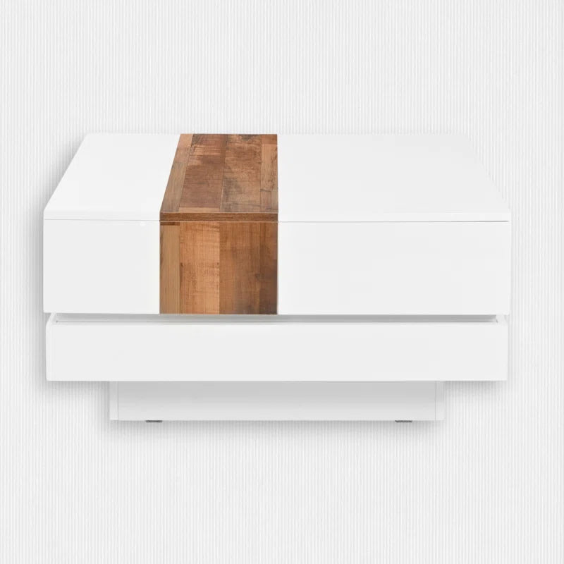 Square Coffee Table  Sliding Top & Hidden Storage – Walnut High Gloss Finish