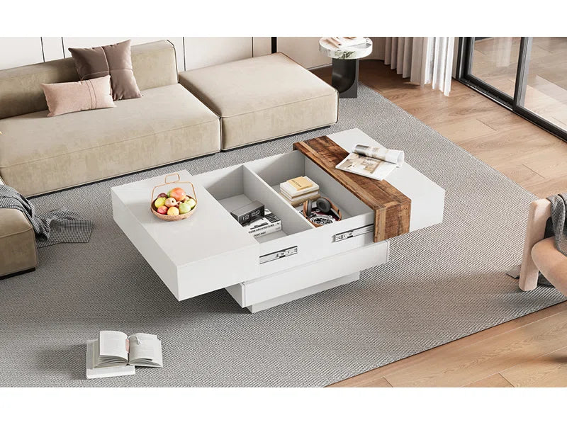 Square Coffee Table  Sliding Top & Hidden Storage – Walnut High Gloss Finish