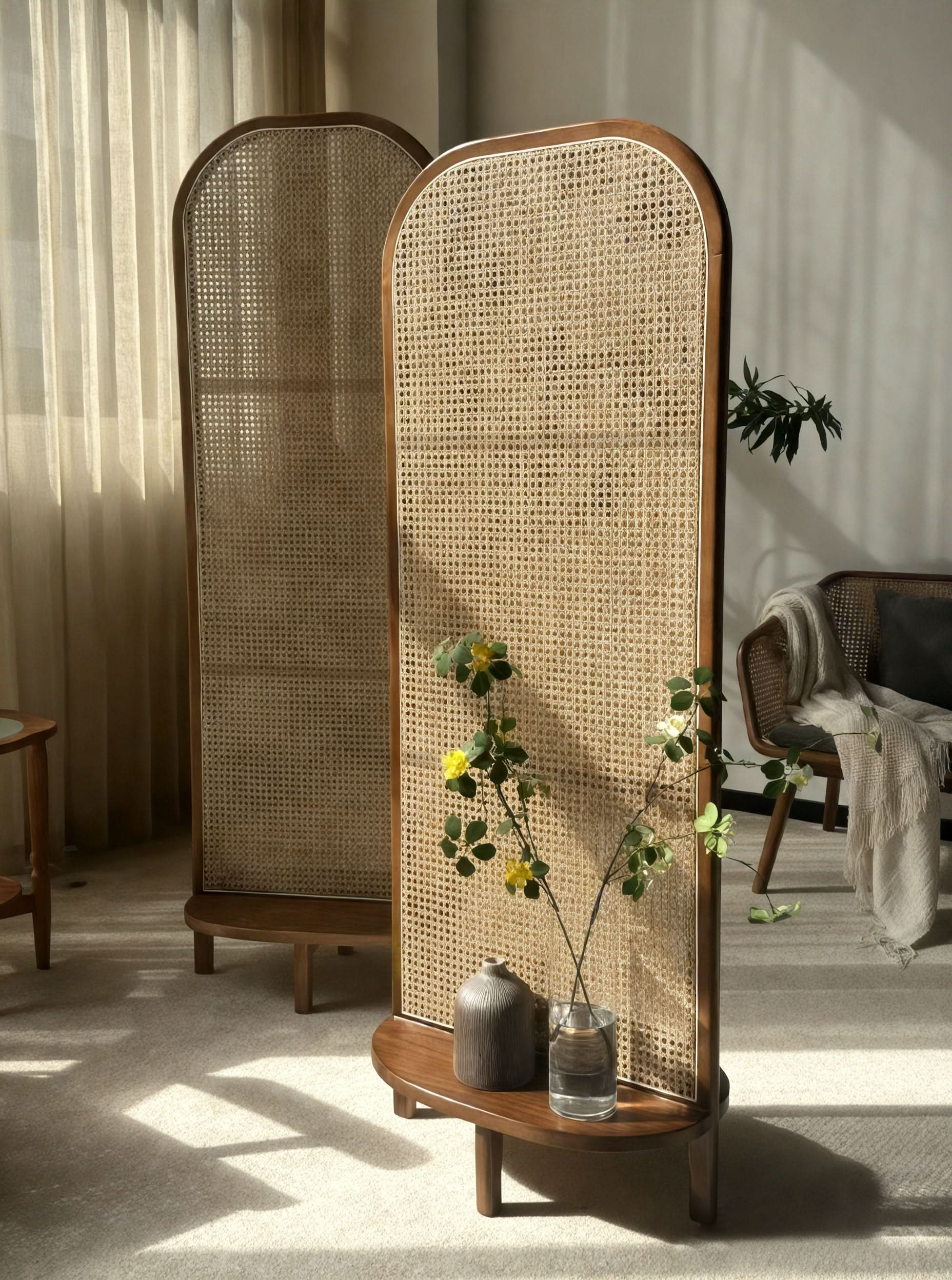 Natural Rattan Room Divider Screen | Stylish Folding Privacy Partition for Home & Office | Ouch Cart