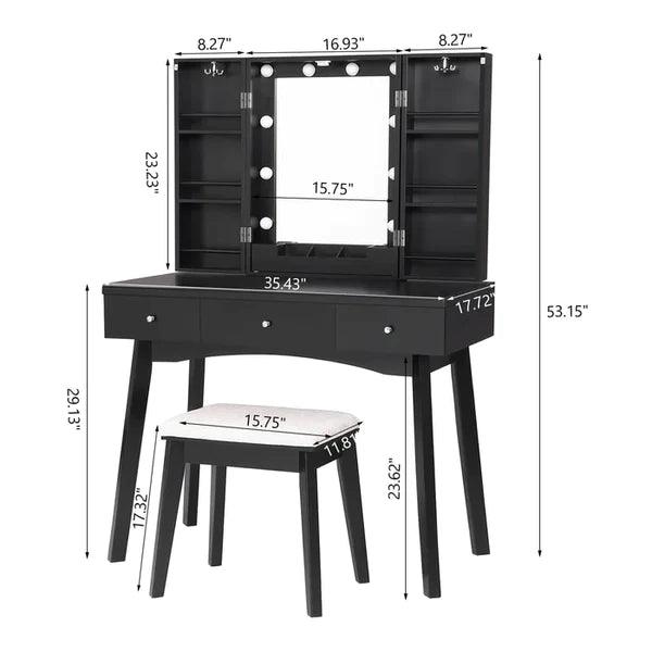 Brell Cross Vanity Set with dressing table design with Stool and Mirror - Ouch Cart 