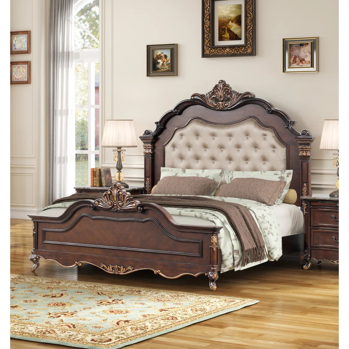 Constantine Wood Panel Bed in Cherry - OUCHCART | King size bed