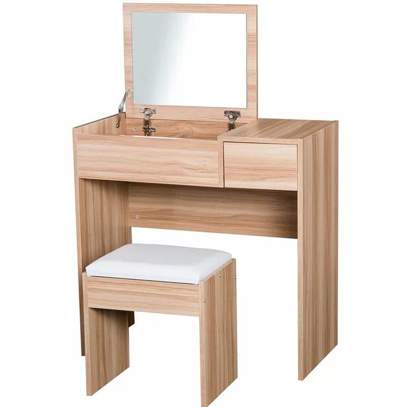 Vanity Desk Set, Girls Makeup Dressing Table with Stool and 2 Drawers Storage Makeup Table with for Bedroom (Beige) - Ouch Cart 