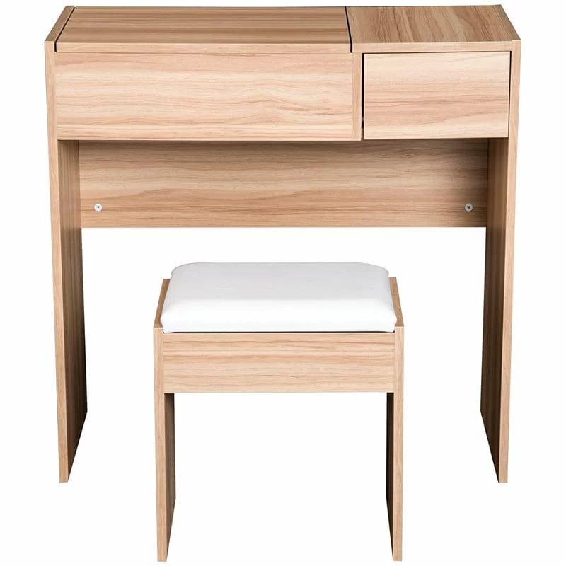 Vanity Desk Set, Girls Makeup Dressing Table with Stool and 2 Drawers Storage Makeup Table with for Bedroom (Beige) - Ouch Cart 